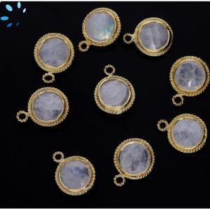 Rainbow Moonstone Faceted Twisted Wire Bezel 10x10MM-Gold Plated  