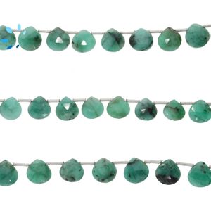 Raw Emerald Faceted Heart Shape Beads 7.5 - 8mm 