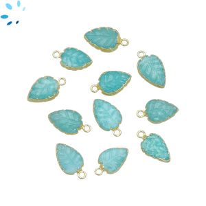 Amazonite Carved Leaf Shape Gold Electroplated Charm 11x8 - 12x9mm 