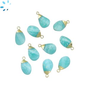 Amazonite Faceted Twisted Pear Shape 13x8 - 14x9mm Gold Electroplated Charm 