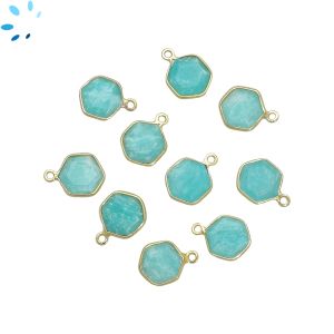 Amazonite Faceted Hexagon Sterling Silver Gold Plated Bezel Charm 9.5mm 