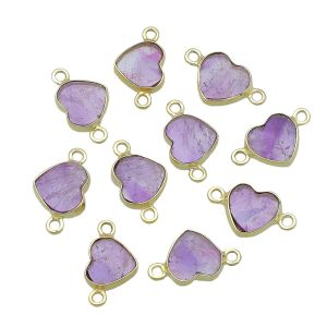 Amethyst Smooth Heart Sterling Silver Gold Plated Pendant 9 - 10mm 