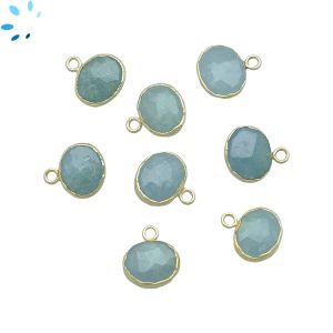 Aquamarine Faceted Oval Shape 10x8mm Gold Electroplated Charm 