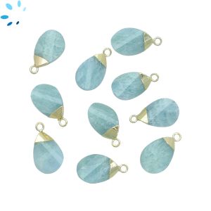 Aquamarine Faceted Twisted Pear Shape 13x9mm Gold Electroplated Charm 