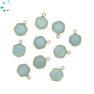 Aquamarine Faceted Hexagon Sterling Silver Gold Plated Bezel Charm 9.5mm 