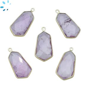 Pink Amethyst Faceted Hexagon Sterling Silver Gold Plated Pendant 23x13 - 24x13mm 