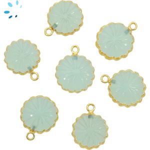 Aqua Chalcedony Carved Coin 12-13 mm 