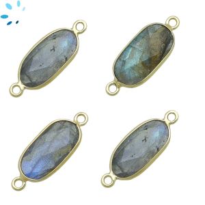 Labradorite Rounded Rectangle 16x7 - 17x7 mm Sterling Silver Gold Plated Bezel Connector 