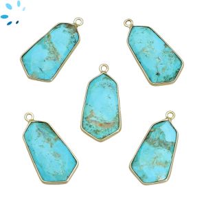 Turquoise Hexagon Sterling Silver Gold Plated Pendant 23x14 - 24x13 mm 