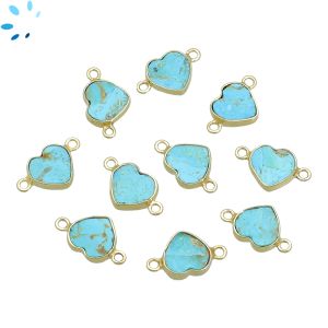 Turquoise Smooth Heart Sterling Silver Gold Plated Pendant 9 - 10mm 