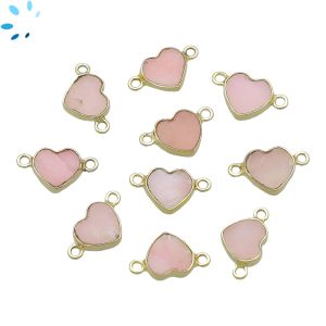 Pink Opal  Smooth Heart Sterling Silver Gold Plated Charm 9 - 10mm 