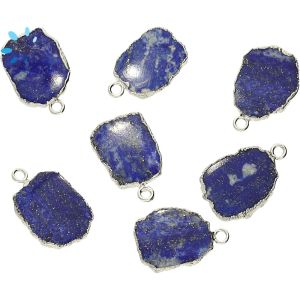 Lapis Slice Pendant 15x12mm Silver Electroplated 