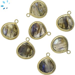 Labradorite Faceted Heart Sterling Silver Gold Plated Twisted Wire Bezel 18 - 19MM 