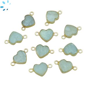 Aquamarine Smooth Heart Sterling Silver Gold Plated Charm 9 - 10mm 
