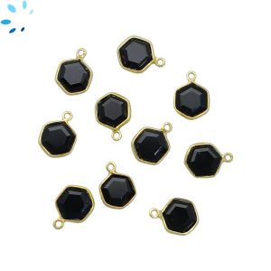 Black Onyx Faceted Hexagon Sterling Silver Gold Plated Bezel 9.5mm 