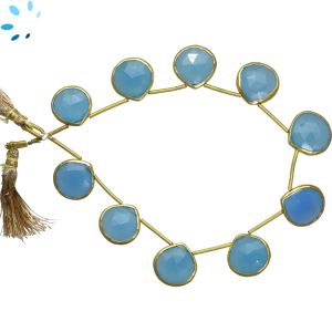 Sterling Silver Gold Plated Bezel Set Blue Chalcedony Top Drill Heart Shape 12 - 13 mm 