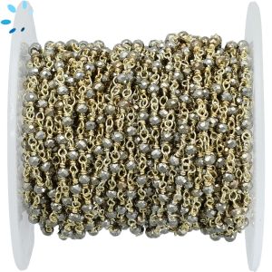 Pyrite Faceted Button 3mm Sterling Silver Gold Plated Rosary Style Beaded Chain Per Foot