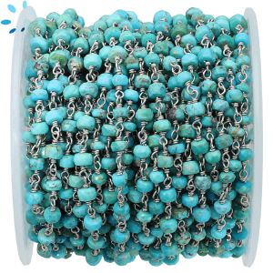 Kingman Stabilized Turquoise Faceted Button 4 - 4.5mm Sterling Silver Chain Sold by Foot 