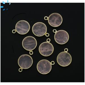 Rose Quartz Smooth Coin Sterling Silver Gold Plated Bezel 12.5mm 
