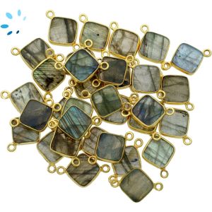 Labradorite Smooth Square Sterling Silver Gold Plated Bezel Connector 10mm  