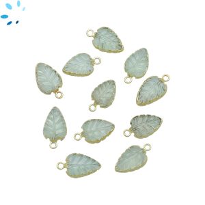 Green Amethyst Carved Leaf Shape Gold Electroplated 11x8 - 14x9mm 