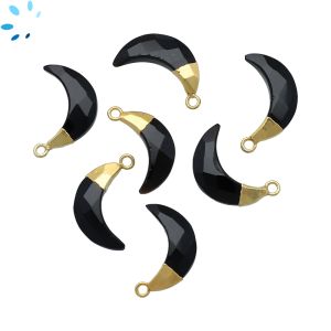 Black Onyx Moon Shape 14x5 - 15x5 mm Electroplated Charm 