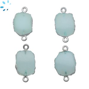 Aqua Chalcedony Organic Connector 13x11 - 14x11 mm Silver Electroplated 