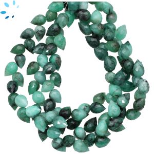 Herringbone Drilled Raw Emerald Faceted Drop Beads 8x6 - 10x7mm
