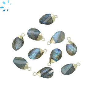 Labradorite Faceted Twisted Pear Shape 13x8 - 14x9mm Gold Electroplated 