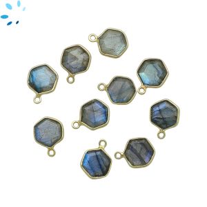 Labradorite Faceted Hexagon Sterling Silver Gold Plated Bezel 9.5mm 