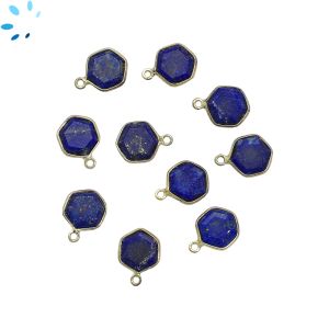  Lapis Faceted Hexagon Sterling Silver Gold Plated Bezel 9.5mm 