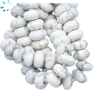 White Howlite Faceted Rondelle Large Hole Size Beads 14 mm - 4 mm Drill Hole 