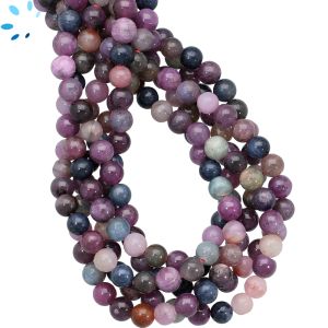 Natural Multi Sapphire Smooth Round Beads 6 mm
