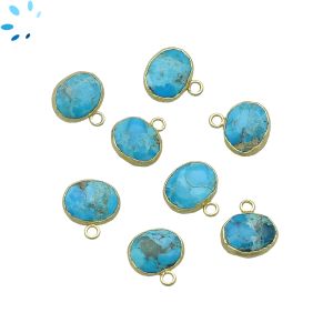 Kingman Turquoise Faceted Oval Shape 10x8mm Gold Electroplated 