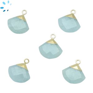 Aquamarine Faceted Gold Electroplated Charm Fan 16x14mm '' SET OF 2 