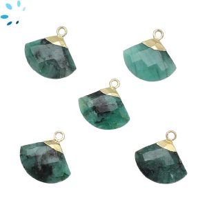 Raw Emerald Faceted Gold Electroplated Charm Fan 17x12 - 18x13mm 
