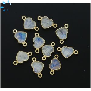 Rainbow Moonstone Smooth Heart Sterling Silver Gold Plated Pendant 10mm 