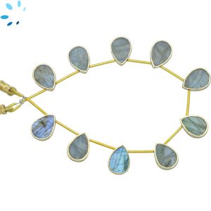 Labradorite Top Drill Pear Shape Gold Electroplated 14.5x10 mm 