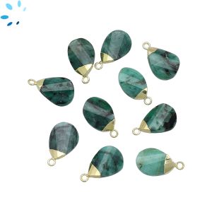 Raw Emerald Faceted Twisted Pear Shape Charm 13x9 - 14x10mm 