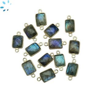 Labradorite Faceted Rectangle Sterling Silver Gold Plated Bezel Connector 11x8.5mm 
