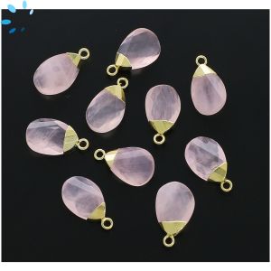 Rose Quartz Faceted Twisted Pear Shape 13x8 - 14x9mm Gold Electroplated 