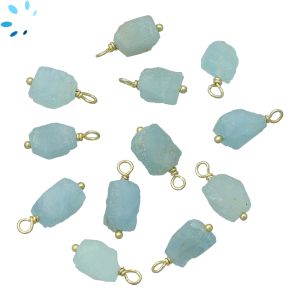 Aquamarine Rough Sterling Silver Gold Plated Wire Wrapped 7x5 - 8x5mm 