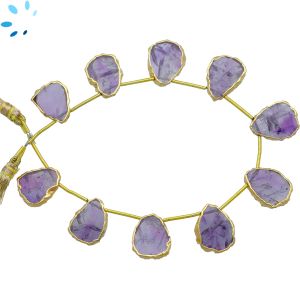 Amethyst Top Drill Slice Gold Electroplated 13x11 - 15x13mm 