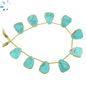 Turquoise Top Drill Slice Gold Electroplated 16x13 mm