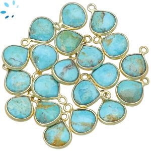 Turquoise Heart Shape Sterling Silver Gold Plated Bezel 9x9mm 