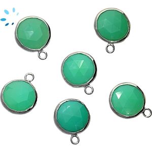 Chrysoprase Chalcedony Faceted Bezel Coin 13x13 Mm Set Of 4-Silver  Charm