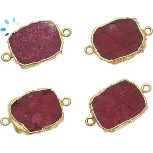 Dyed Ruby Organic Connector 17x14 - 18x15 Mm Gold Electroplated 