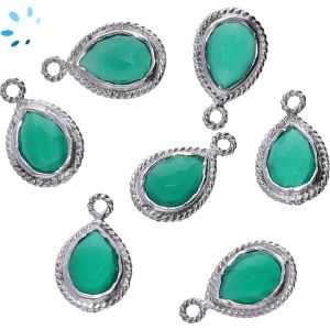 Green Onyx Twisted Wire Bezel Set 10x8 - 11x9MM -Silver Charm 