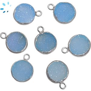 Blue Druzy Bezel Coin Charm 11-12 mm Set of 4