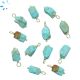 Turquoise Rough Sterling Silver Gold Plated Wire Wrapped 8x6 - 10x7mm 